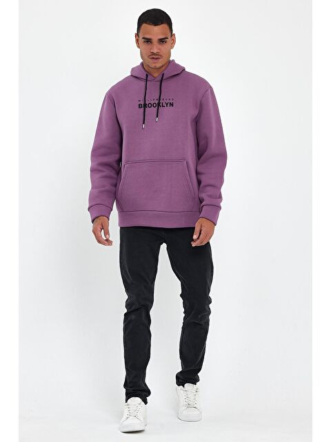 Süperlife Kapüşonlu Regular Fit İçi Polarlı 3 İplik Wıllamsburg Brooklyn Baskılı Erkek Hoodie spr24sw04 - S000071930-20028