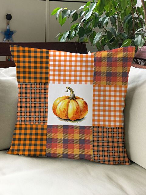 Evmila Sonbahar Temalı 43x43 Kadife Kırlent Kılıfı - S000292187-23173