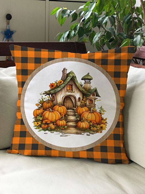 Evmila Sonbahar Temalı 43x43 Kadife Kırlent Kılıfı - S000292278-23173