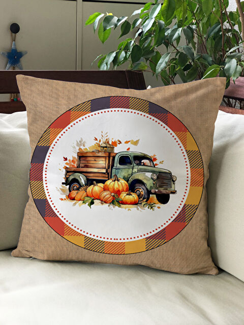 Evmila Sonbahar Temalı 43x43 Kadife Kırlent Kılıfı - S000292279-23173