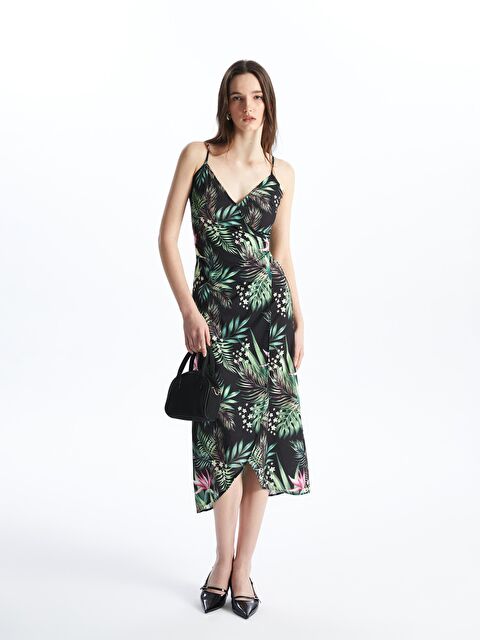 KOOR Kadın Desenli Yeşil Uzun Elbise Bge88