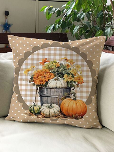 Evmila Sonbahar Temalı 43x43 Kadife Kırlent Kılıfı - S000292201-23173