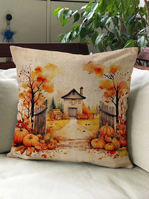 Evmila Sonbahar Temalı 43x43 Kadife Kırlent Kılıfı - S000292247-23173