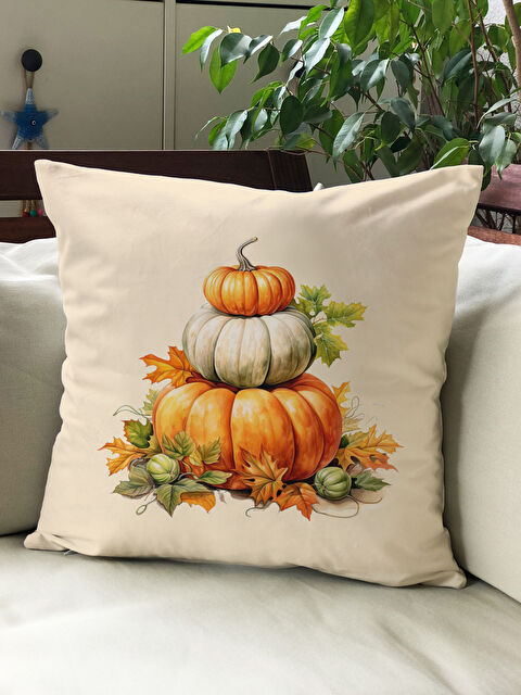 Evmila Sonbahar Temalı 43x43 Kadife Kırlent Kılıfı - S000292204-23173