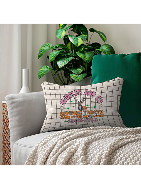 Evmila Yılbaşı Temalı Kurşun Geyik Desenli Dikdörtgen 35x55 Çift Taraflı Kadife Kırlent Kılıfı - S000292245-23173