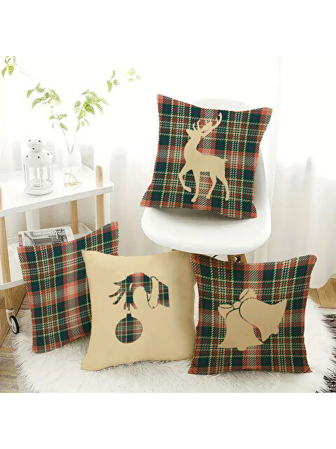 Evmila Çift Taraf Baskılı Kadife Doku Yılbaşı Temalı 4 lü Kırlent Seti - S000292265-23173