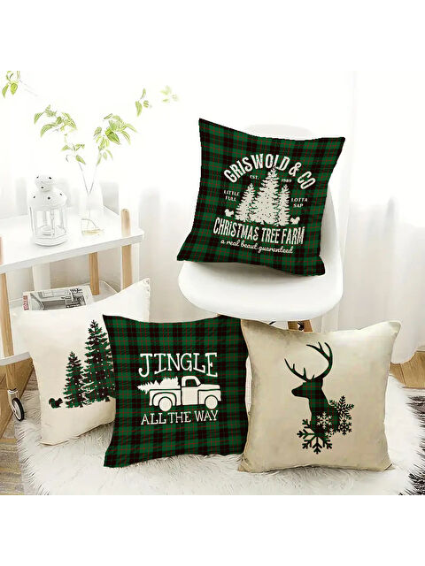 Evmila Çift Taraf Baskılı Kadife Doku Yılbaşı Temalı 4 lü Kırlent Seti - S000292207-23173