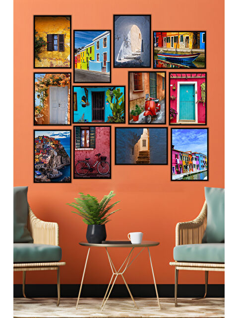 Artavessa 12 Parça Siyah Çerçeve Görünümlü Mdf Tablo Seti - 12ARTAVESSA10-1317