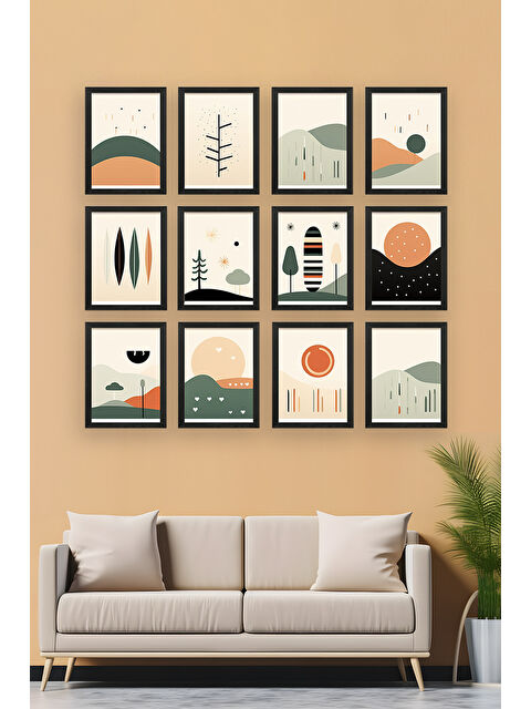 Artavessa 12 Parça Siyah Çerçeve Görünümlü Mdf Tablo Seti - 12ARTAVESSA26-2030