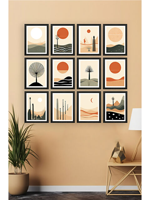 Artavessa 12 Parça Siyah Çerçeve Görünümlü Mdf Tablo Seti - 12ARTAVESSA29-2030