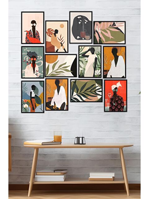 Artavessa 12 Parça Siyah Çerçeve Görünümlü Mdf Tablo Seti - 12ARTAVESSA7-1520