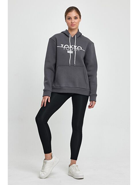 Süperlife Kadın Kapüşonlu Rahat Kalıp İçi Polarlı 3 iplik Kanguru Cepli Tokyo Baskılı Swetashırt Spr24swk12 - S000064768-17308