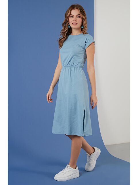 Lela Pamuklu Kısa Kollu Çift Yırtmaçlı Midi Elbise 5864205 - S000001178-17234