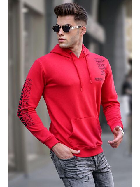 Madmext Kırmızı Baskılı  Erkek Hoodie 5313 - S000062634-20045