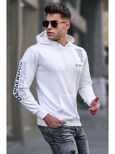 Madmext Ekru Baskılı  Erkek Hoodie 5313 - S000062634-19965