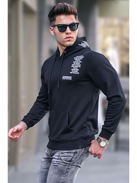 Madmext Siyah Baskılı  Erkek Kapüşonlu Sweatshirt Hoodie 5313