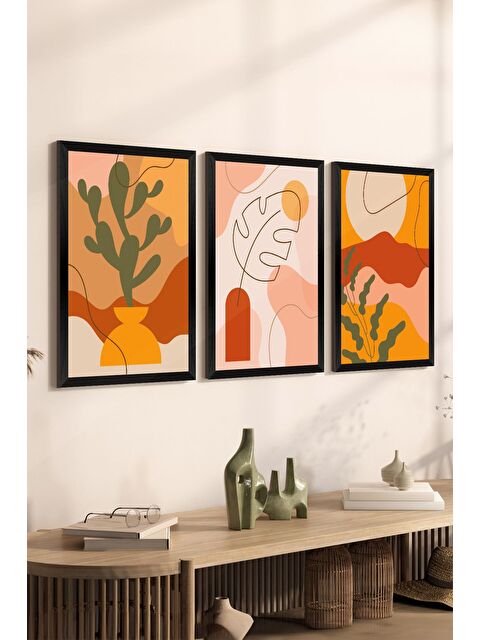 Artavessa 3 Parça Siyah Çerçeve Görünümlü Mdf Tablo Seti - Set 1 - 3SYHART1-1520