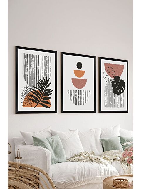 Artavessa 3 Parça Siyah Çerçeve Görünümlü Mdf Tablo Seti - Set 12 - 3SYHART12-1520