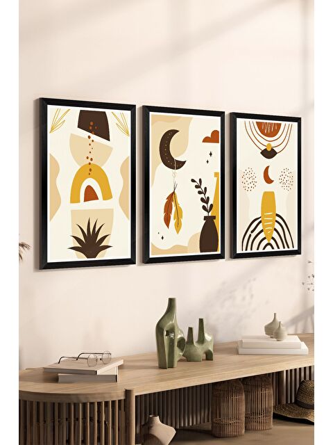 Artavessa 3 Parça Siyah Çerçeve Görünümlü Mdf Tablo Seti - Set 17 - 3SYHART17-1520