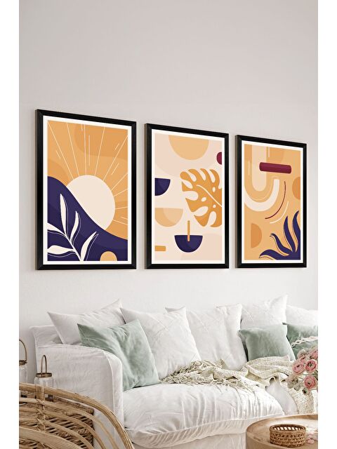 Artavessa 3 Parça Siyah Çerçeve Görünümlü Mdf Tablo Seti - Set 18 - 3SYHART18-2030