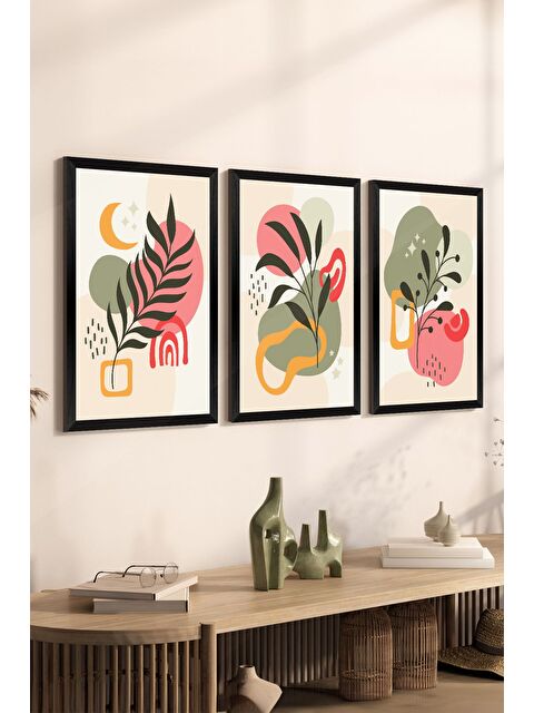 Artavessa 3 Parça Siyah Çerçeve Görünümlü Mdf Tablo Seti - Set 19 - 3SYHART19-2030