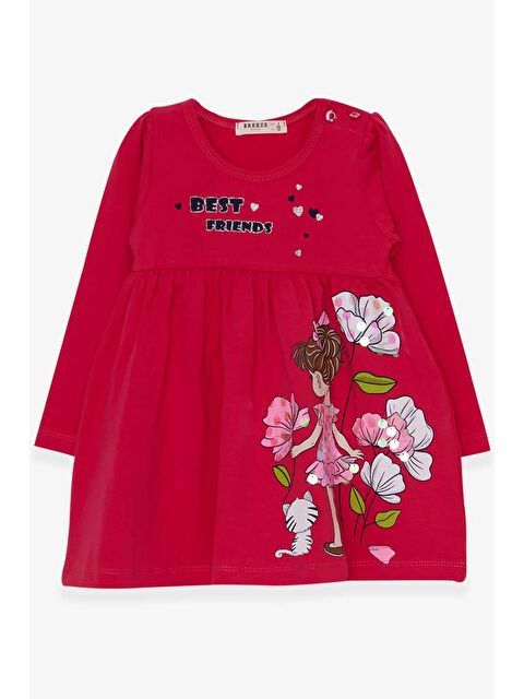 Breeze Kız Bebek Uzun Kollu Elbise Çiçekli Kız Baskılı Fuşya (2 Yaş) - S000069985-18686