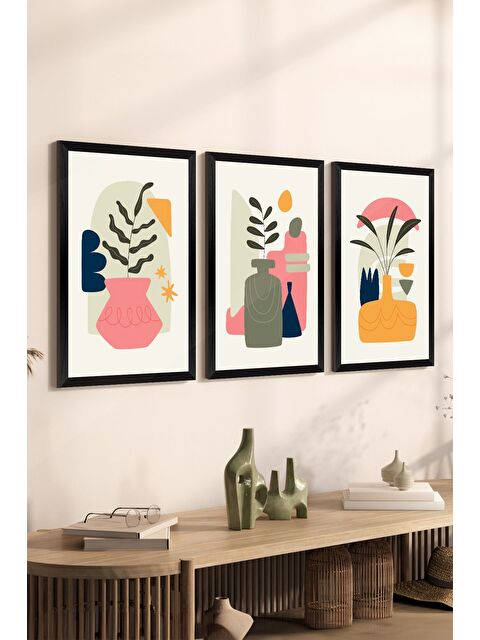 Artavessa 3 Parça Siyah Çerçeve Görünümlü Mdf Tablo Seti - Set 21 - 3SYHART21-2030