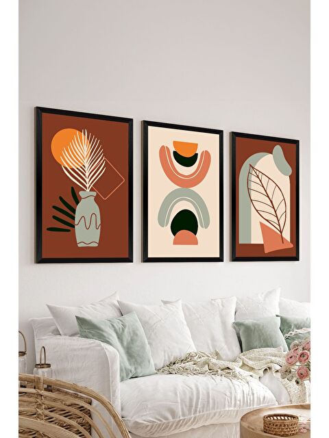 Artavessa 3 Parça Siyah Çerçeve Görünümlü Mdf Tablo Seti - Set 22 - 3SYHART22-3348