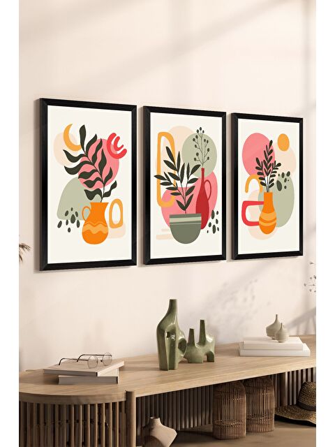 Artavessa 3 Parça Siyah Çerçeve Görünümlü Mdf Tablo Seti - Set 23 - 3SYHART23-2030