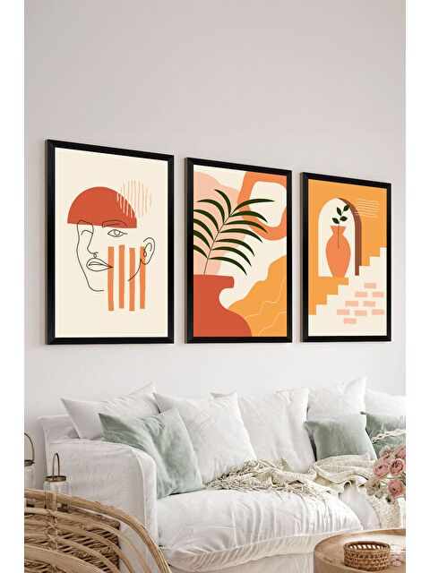 Artavessa 3 Parça Siyah Çerçeve Görünümlü Mdf Tablo Seti - Set 24 - 3SYHART24-1520