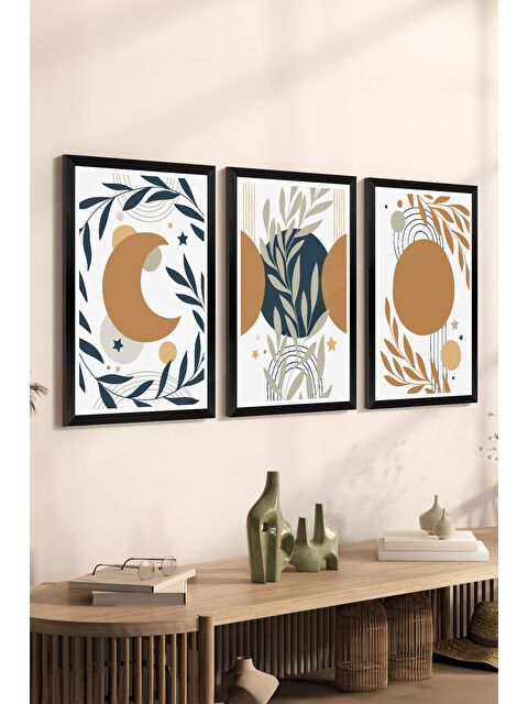 Artavessa 3 Parça Siyah Çerçeve Görünümlü Mdf Tablo Seti - Set 27 - 3SYHART27-3348