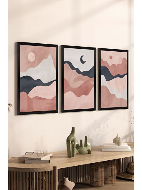 Artavessa 3 Parça Siyah Çerçeve Görünümlü Mdf Tablo Seti - Set 3 - 3SYHART3-2030