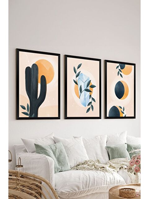 Artavessa 3 Parça Siyah Çerçeve Görünümlü Mdf Tablo Seti - Set 6 - 3SYHART6-2030