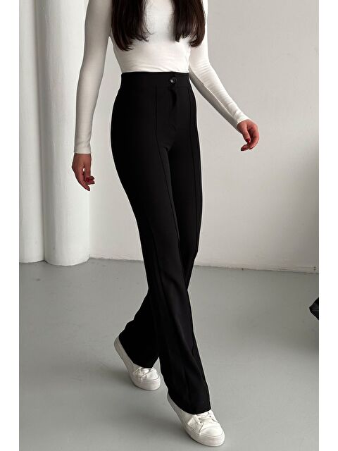 Trendseninle Kadın Siyah Elastanlı Palazzo Yüksek Bel Pantolon - S000369548-19351
