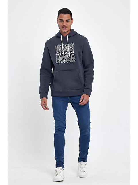 Süperlife Kapüşonlu Regular Fit İçi Polarlı 3 İplik Los Angeles Baskılı Erkek Hoodie spr24sw10 - S000071934-17308