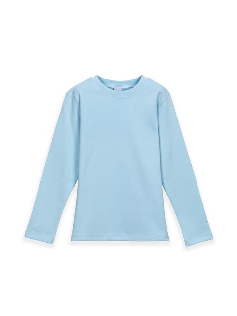 Lovetti Bebek Mavisi Kız Çocuk İnterlok Sıfır Yaka Uzun Kol Tişört - S000053847-3642