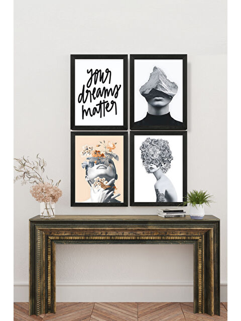 Artavessa 4 Parça Çerçeve Görünümlü Mdf Tablo Seti - ART4CRVDK77-1317