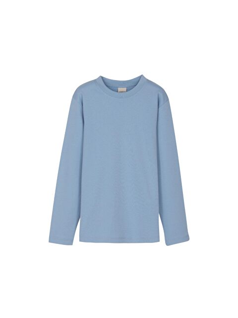 Lovetti Koyu Mavi Unısex Sıfır Yaka Uzun Kol Tişört - S000053941-19393