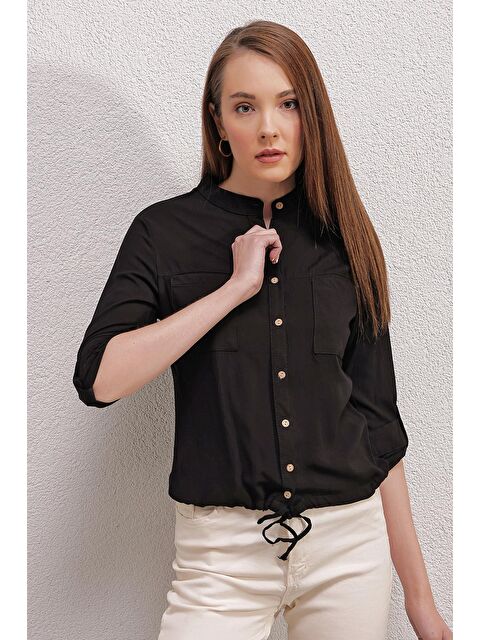 Bigdart 3619 ÖNÜ BAĞCIKLI GÖMLEK - Siyah - S000089598-19351