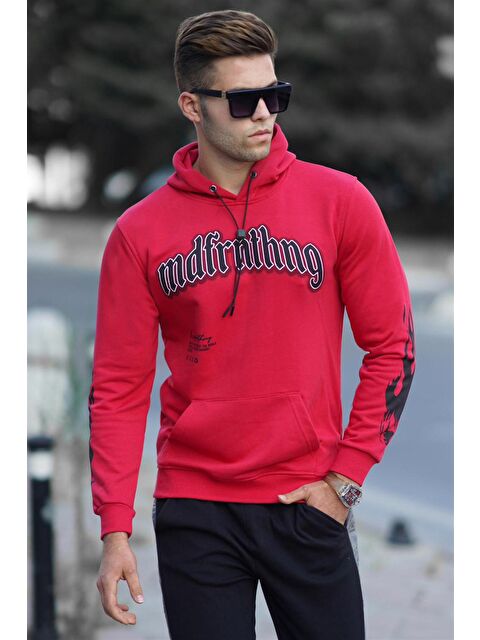 Madmext Kırmızı  Baskılı  Erkek Hoodie 5312 - S000062727-20045