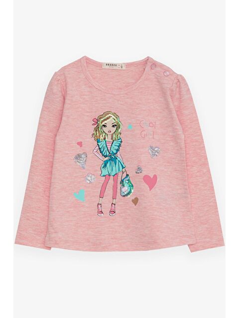 Breeze Kız Çocuk Uzun Kollu Tişört Havalı Kız Baskılı Somon Melanj (1.5-5 Yaş) - S000070737-37450
