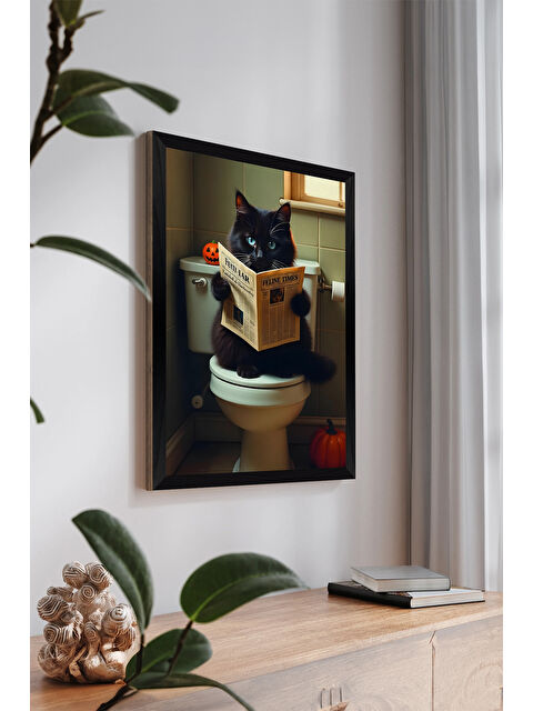 Artavessa Tek Parça Siyah Çerçeve Görünümlü Kedi Baskılı MDF 20x30 cm Tablo - Model 27