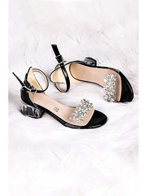 Kiko Kids Yangu Rugan Taşlı Kız Çocuk 3 Cm Şeffaf Topuklu Sandalet Abiye Ayakkabı - S000003032-19351