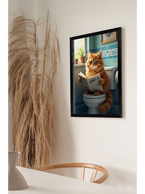 Artavessa Tek Parça Siyah Çerçeve Görünümlü Kedi Baskılı MDF 48x33 cm Tablo - Model 10