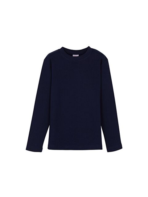 Lovetti Koyu Lacivert Unısex Sıfır Yaka Uzun Kol Tişört - S000053941-29672