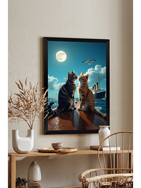 Artavessa Tek Parça Siyah Çerçeve Görünümlü Kedi Baskılı MDF 20x30 cm Tablo - Model 1