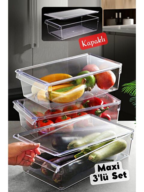 Nandy Home KAPAKLI MAXİ Tall Clear Buzdolabı & Dolap İçi Düzenleyici Organizer 3 Adet - S000010601-26865
