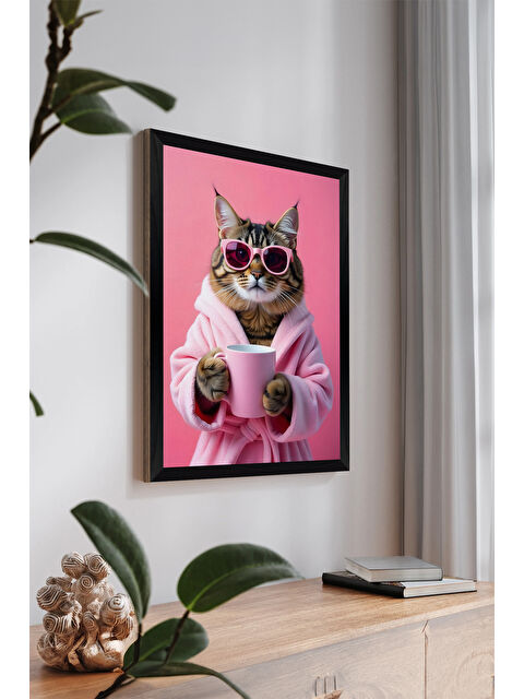 Artavessa Tek Parça Siyah Çerçeve Görünümlü Kedi Baskılı MDF 20x30 cm Tablo - Model 17