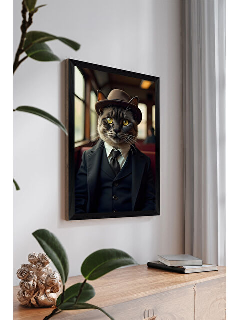 Artavessa Tek Parça Siyah Çerçeve Görünümlü Kedi Baskılı MDF 20x30 cm Tablo - Model 20