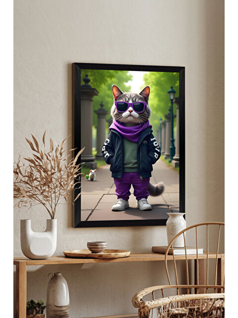 Artavessa Tek Parça Siyah Çerçeve Görünümlü Kedi Baskılı MDF 20x30 cm Tablo - Model 21